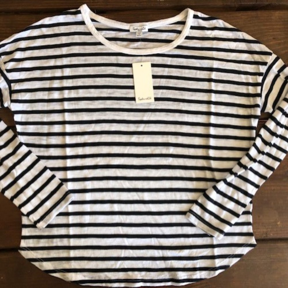 Splendid Zander Striped Long Sleeve Navy Crew Top